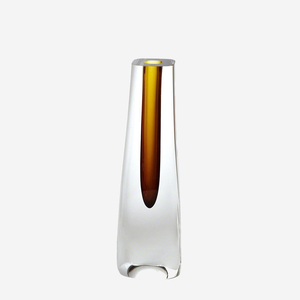 Square Cut Glass Vase - Amber