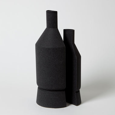 Flat Back Vase - Black Crust - Lg