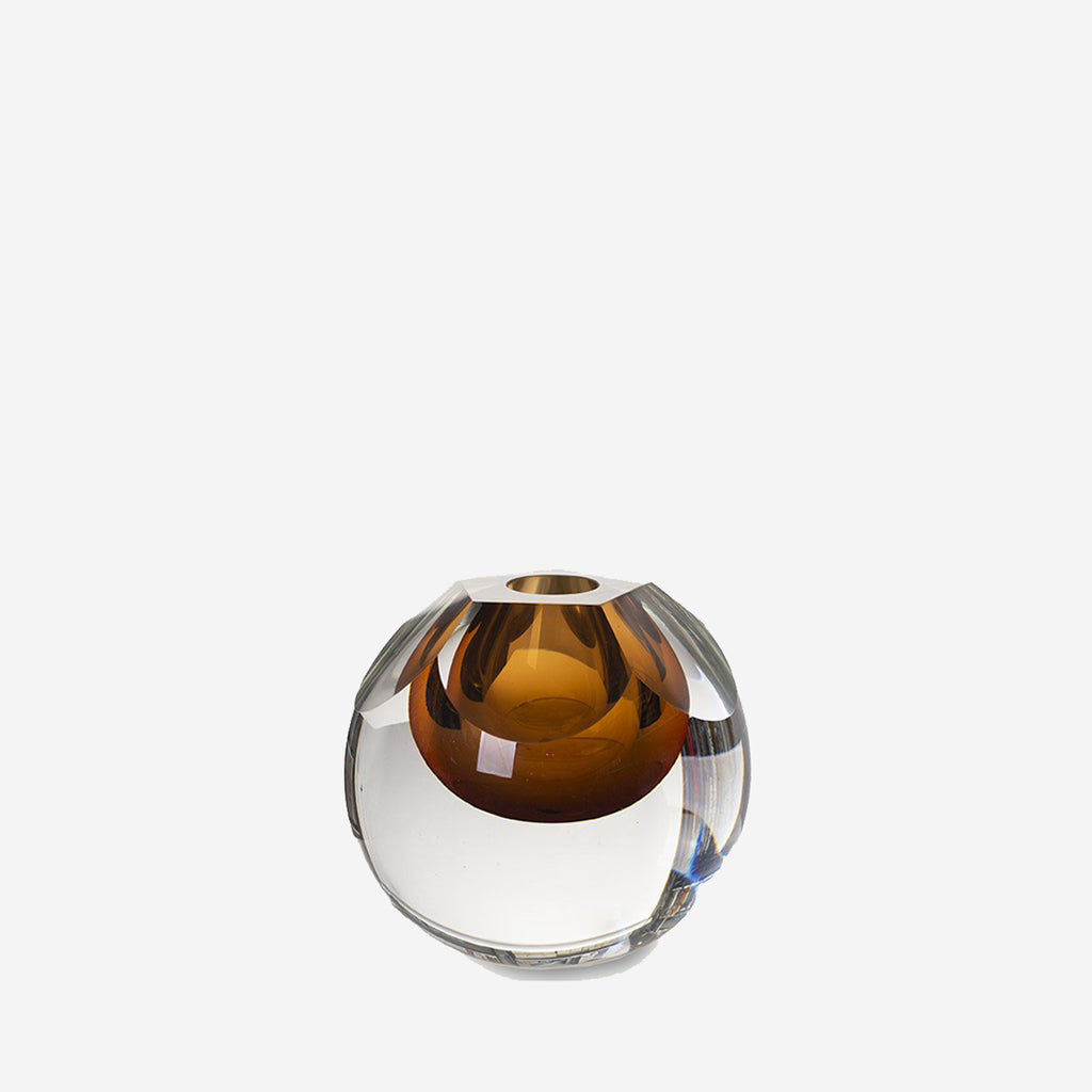Hexagon Cut Glass Vase - Amber