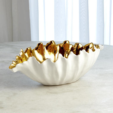 Organic Wave Oval Bowl - White/Gold - Sm