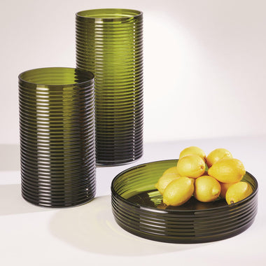 Ribbed Glass Bowl - Olive