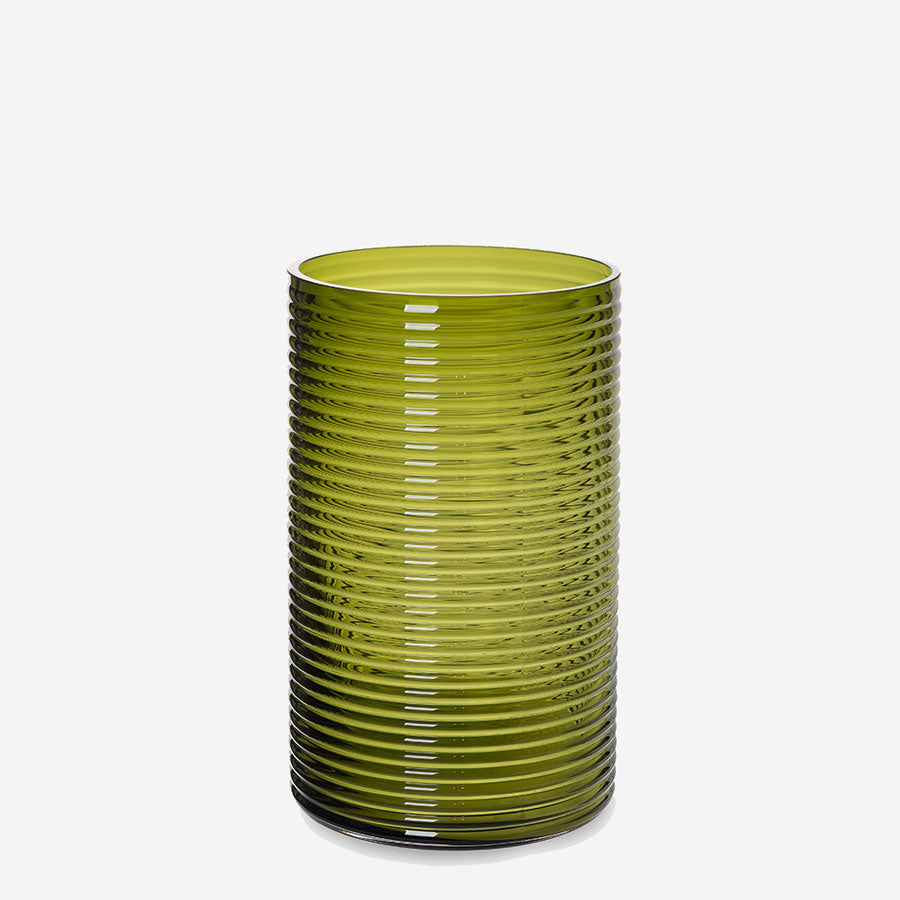 Ribbed Glass Vase - Olive - Sm