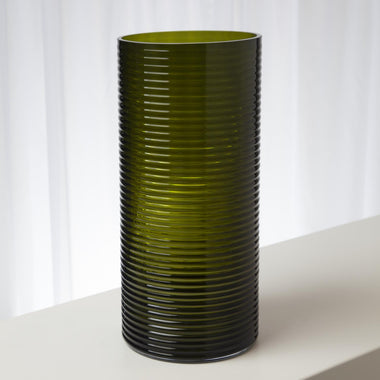 Ribbed Glass Vase - Olive - Lg