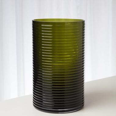Ribbed Glass Vase - Olive - Lg