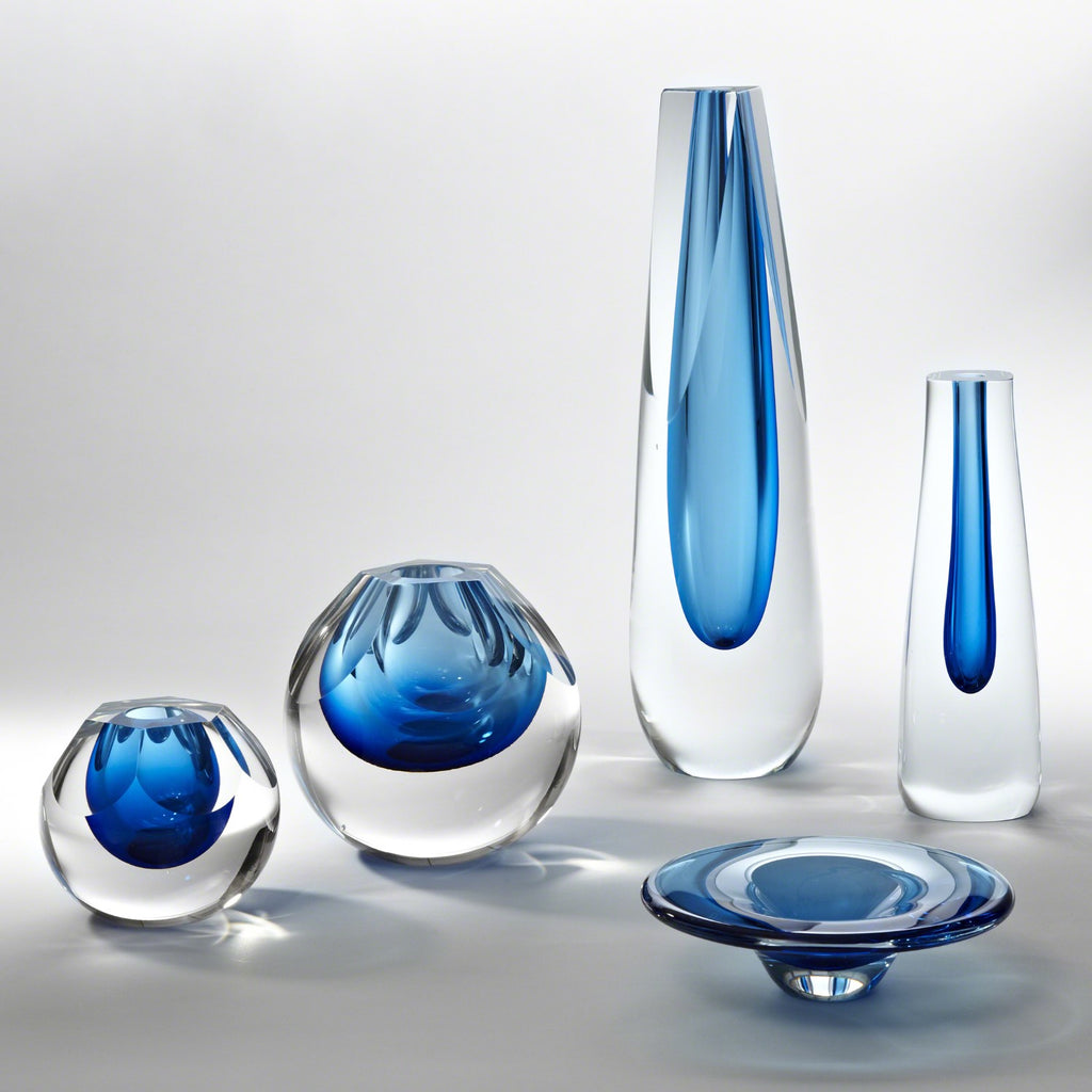 Triangle cut glass Vase - Cobalt