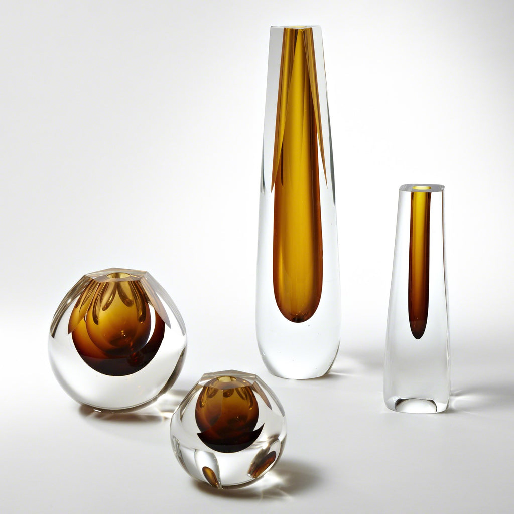 Triangle cut glass Vases - Amber